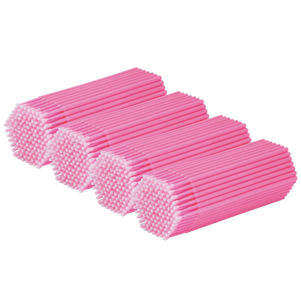 Pink disposable micro cotton swabs, round cotton heads on slender stems, bulk pack look