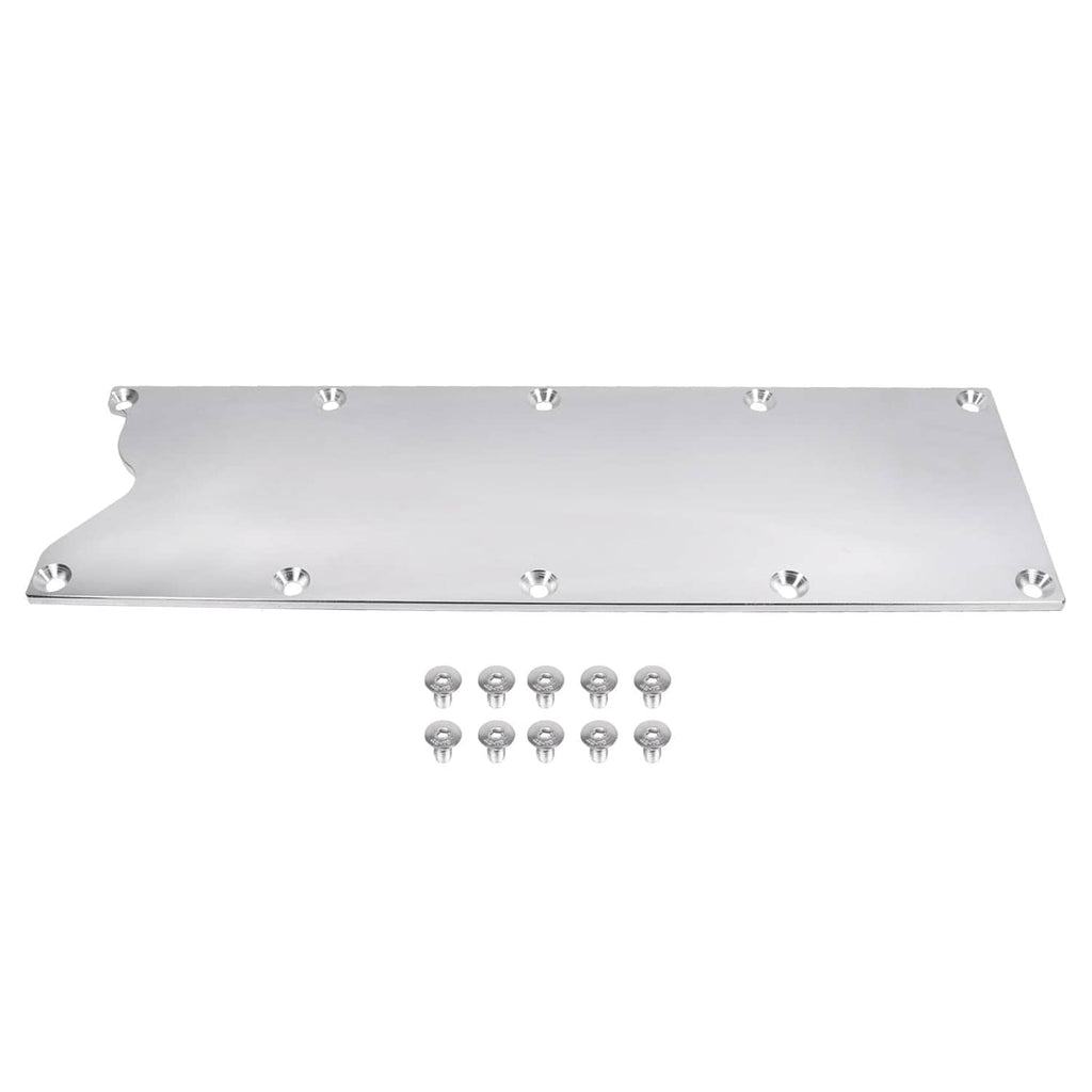 Billet aluminum valley pan cover plate with mounting holes and included screws