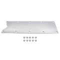 Billet aluminum valley pan cover plate with mounting holes and included screws