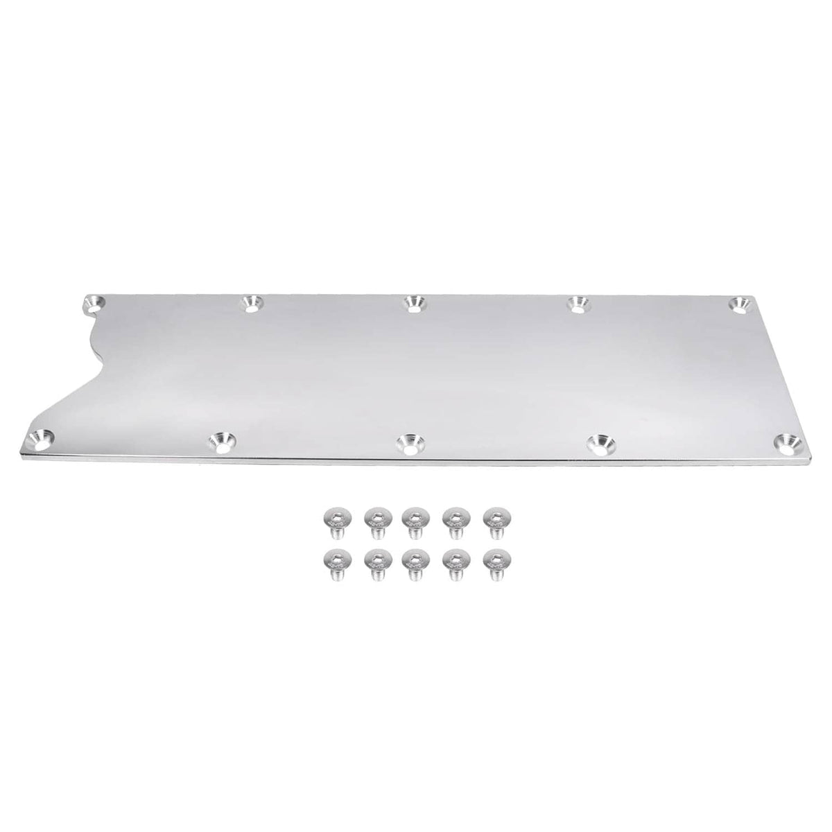 Billet aluminum valley pan cover plate with mounting holes and included screws