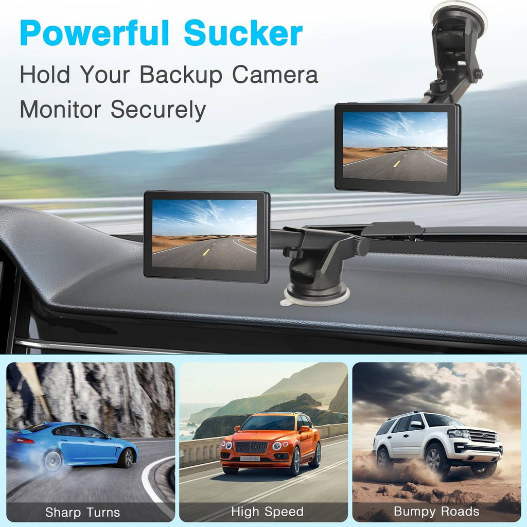 Backup camera monitor suction mount with screen holder, black