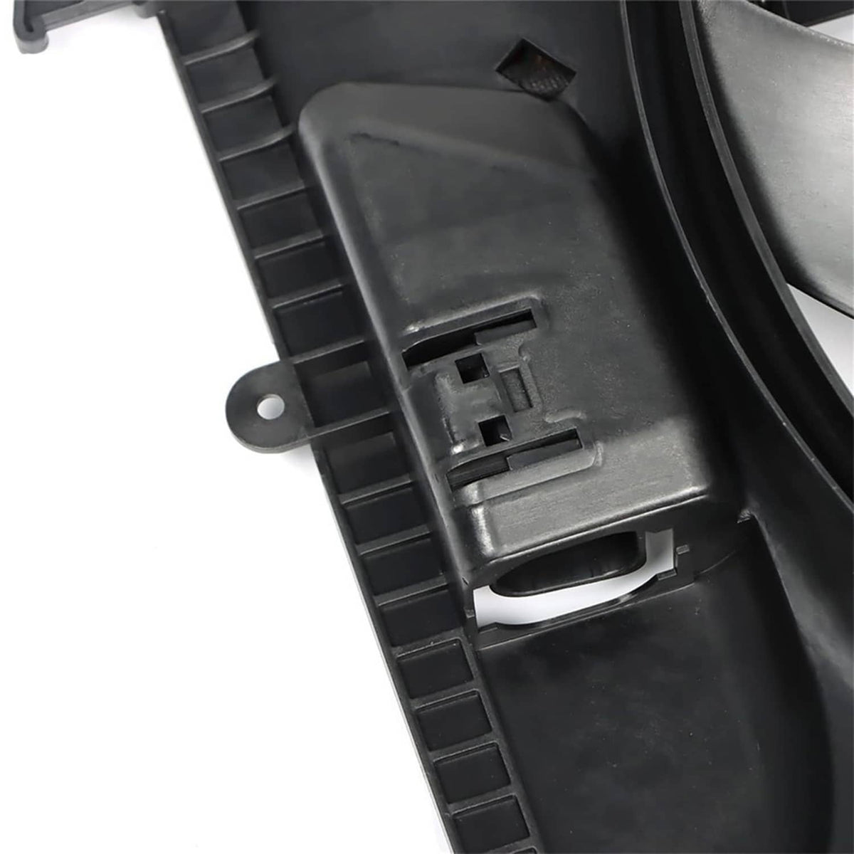 Mercedes-Benz radiator cooling fan cover with latch tab and mounting hole