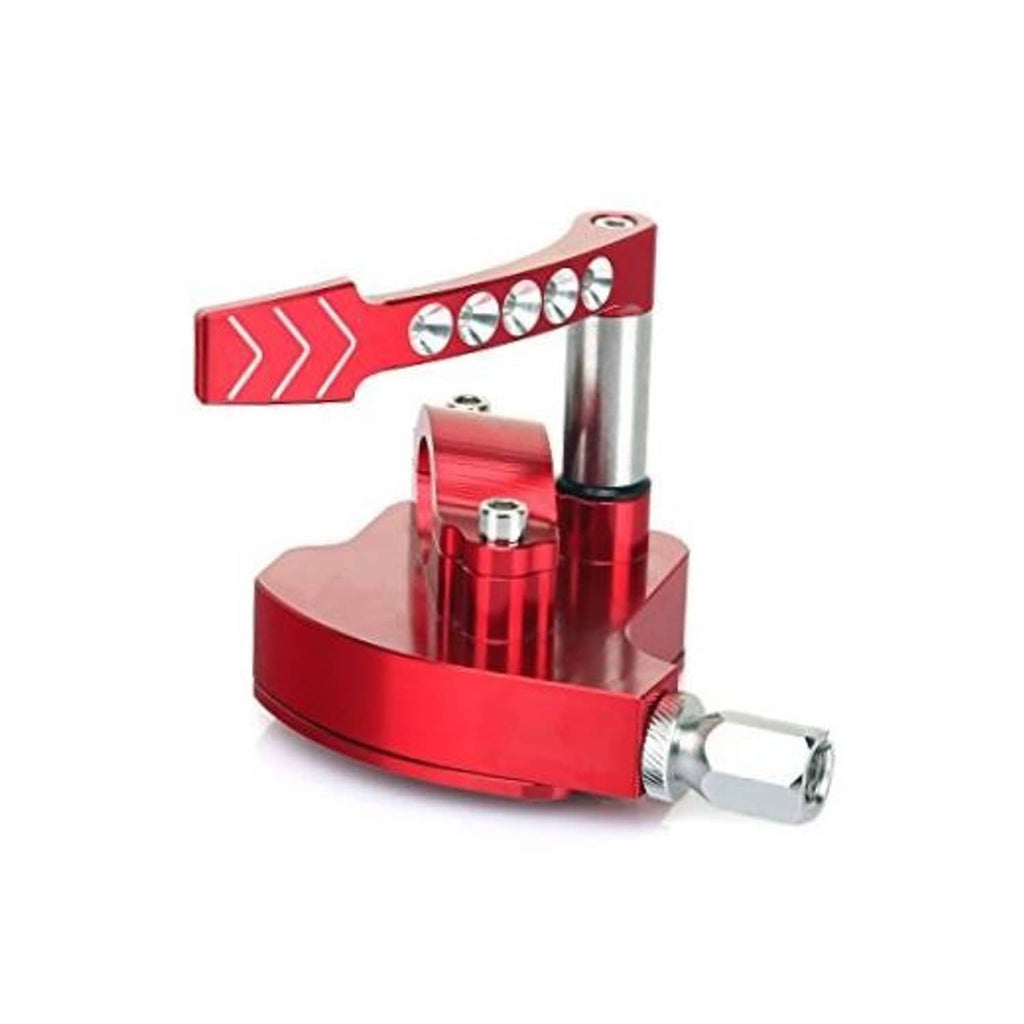 Red and silver 7/8 in handlebar thumb throttle with arrow detail and chrome adjuster