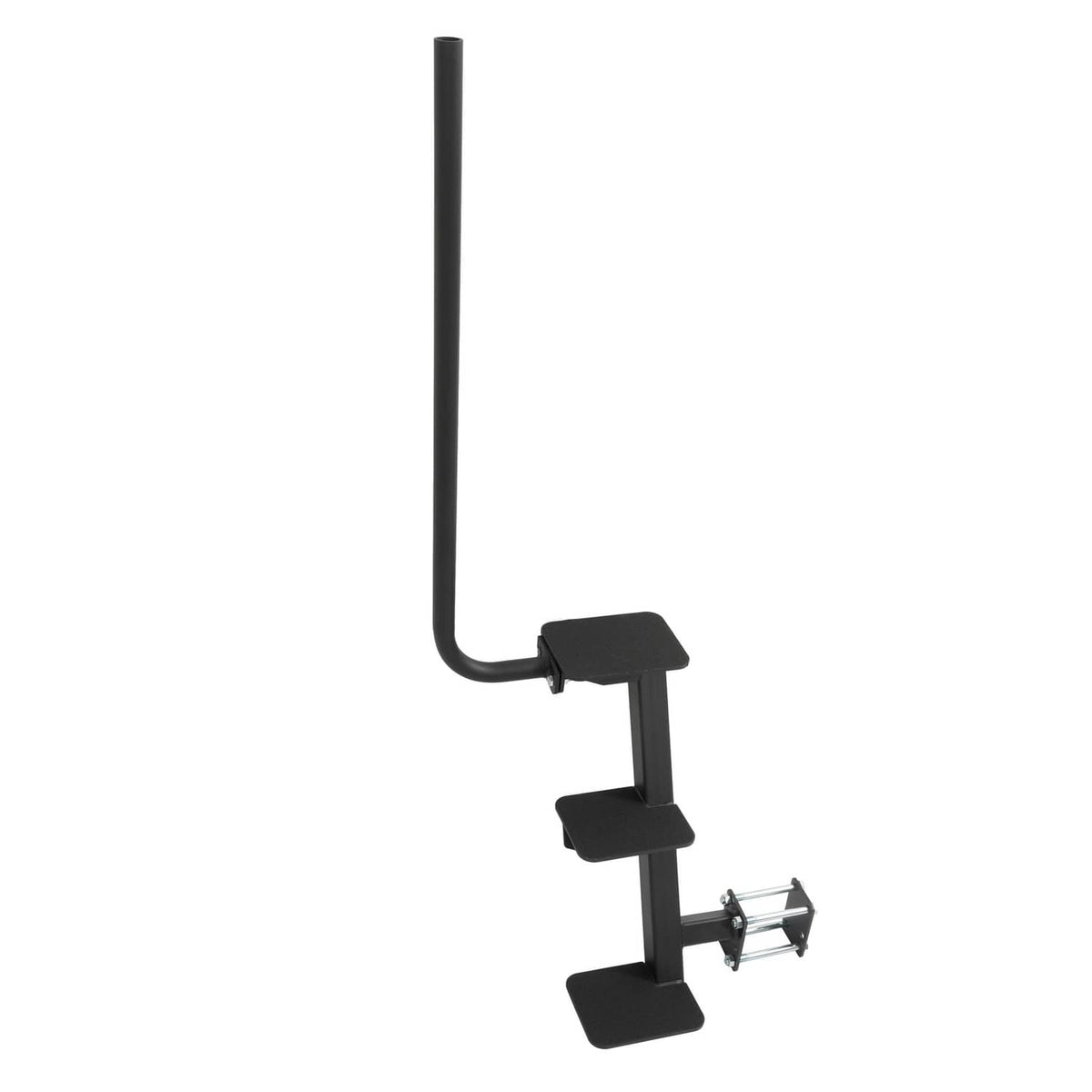 Trailer ladder with three black steps, curved handle, and side mounting hardware