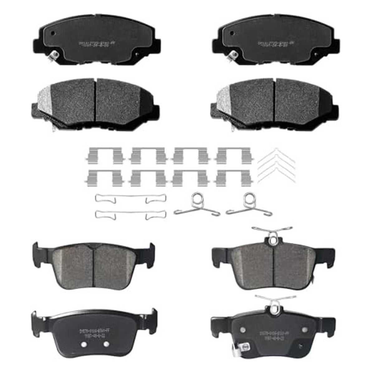 Ceramic front and rear disc brake pads kit with hardware set, gray friction pads
