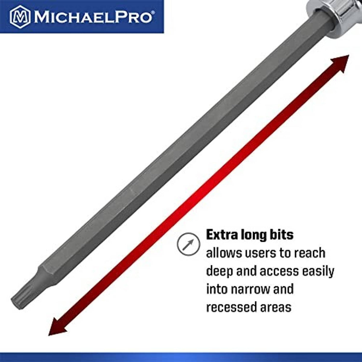 MichaelPro 3/8-inch drive long Torx bit socket, dark gray shaft with steel tip