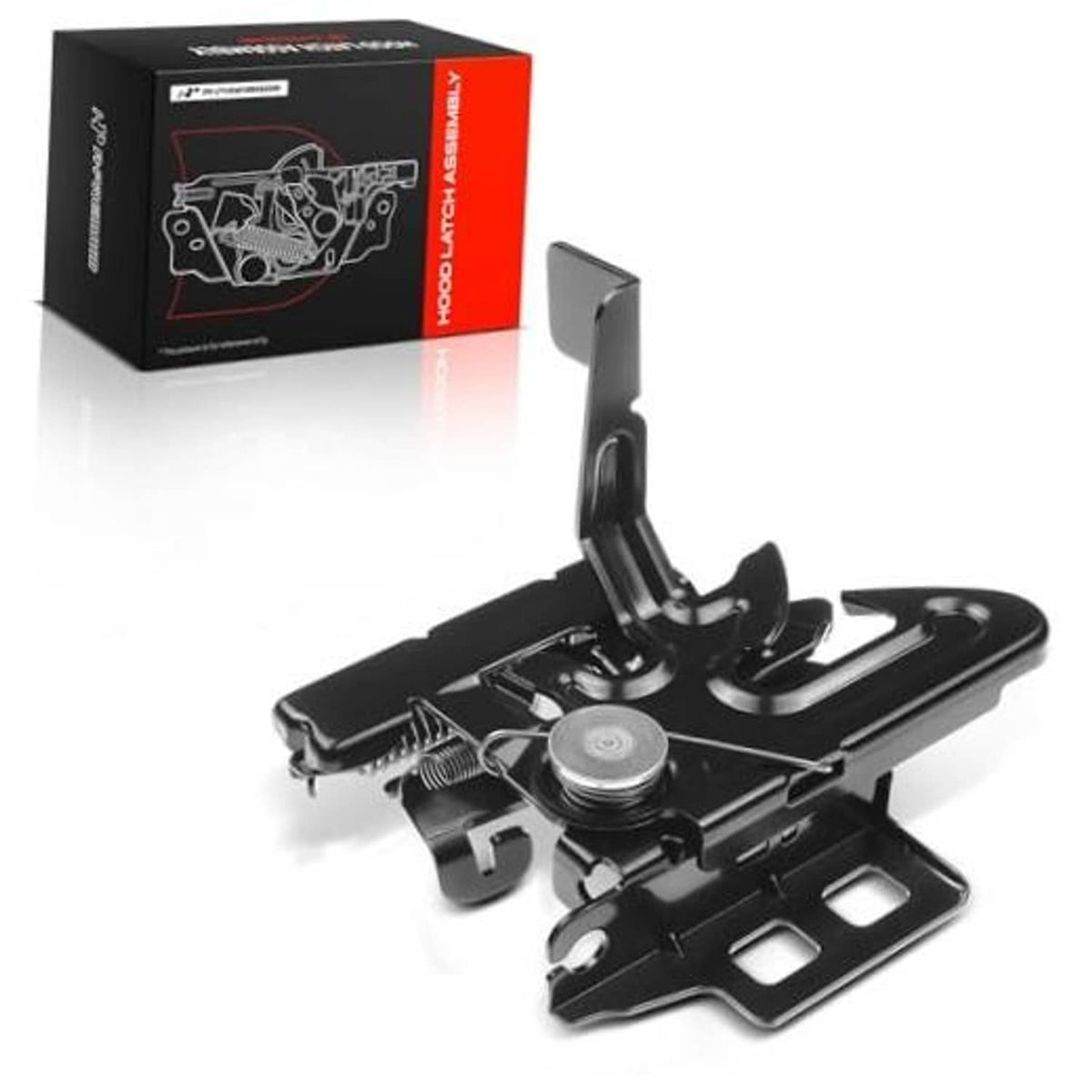 Black hood latch lock with striker and mounting bracket hardware
