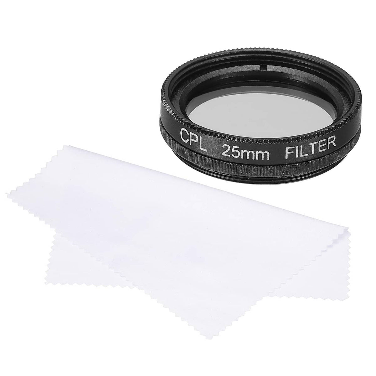 Circular CPL camera polarizer filter, black 25mm ring with protective glass surface