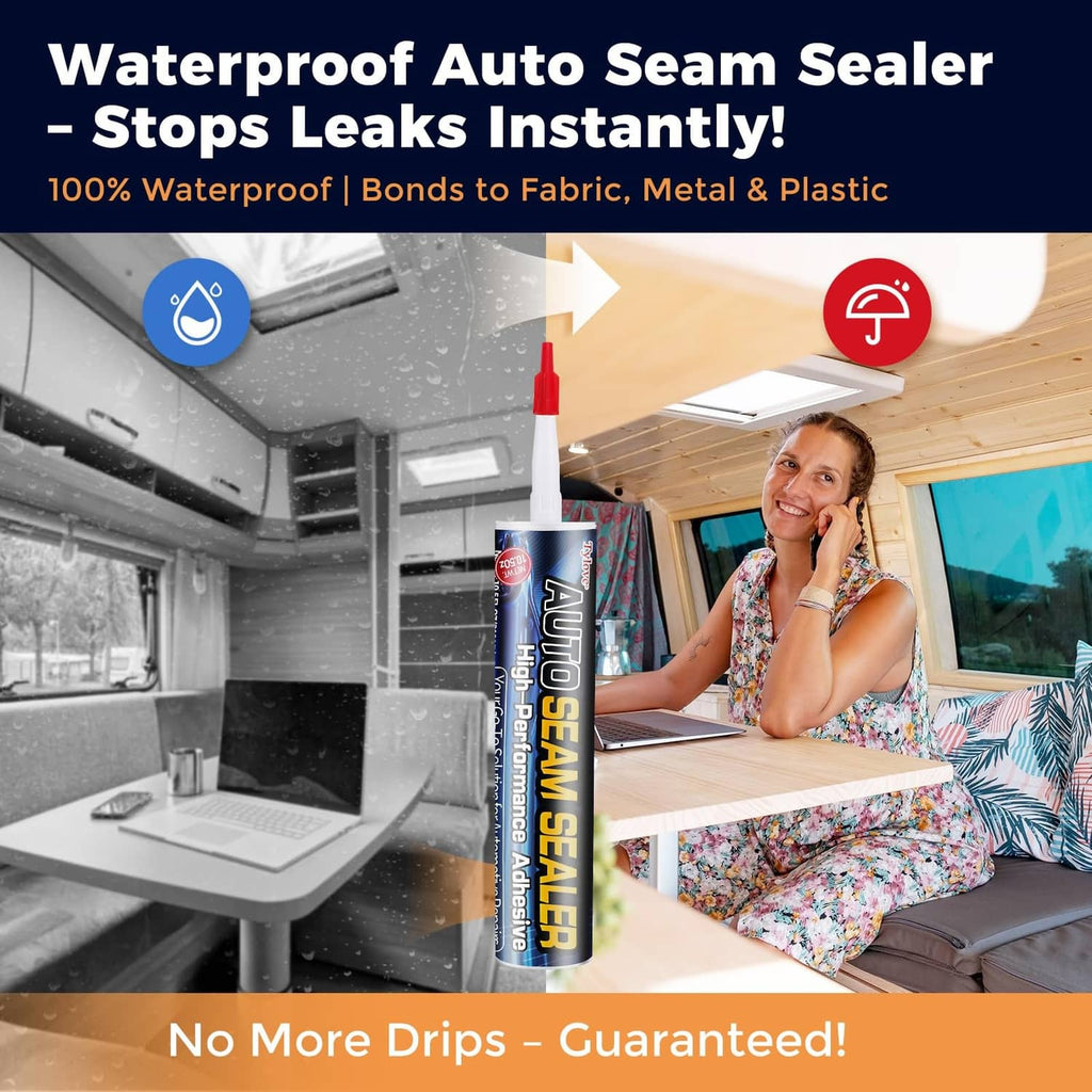 Black auto seam sealer caulk tube standing upright