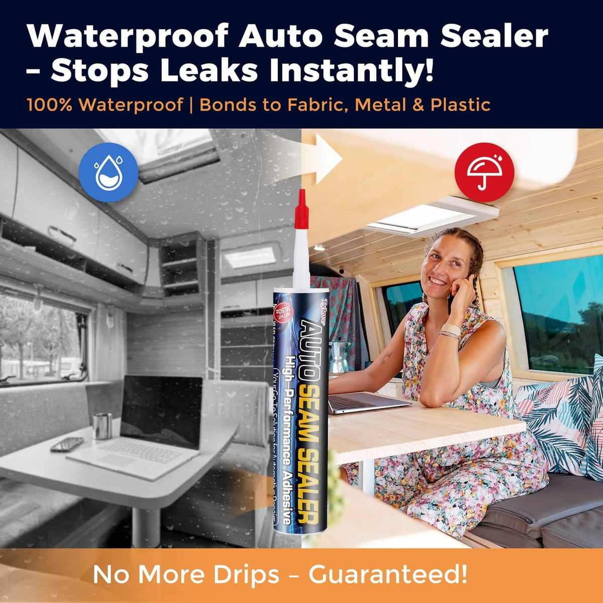 Black auto seam sealer caulk tube standing upright