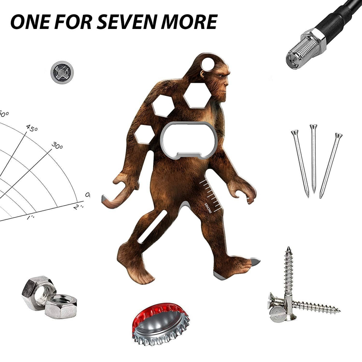 Sasquatch multi-tool set with cap lifter, screws, and small carry accessories
