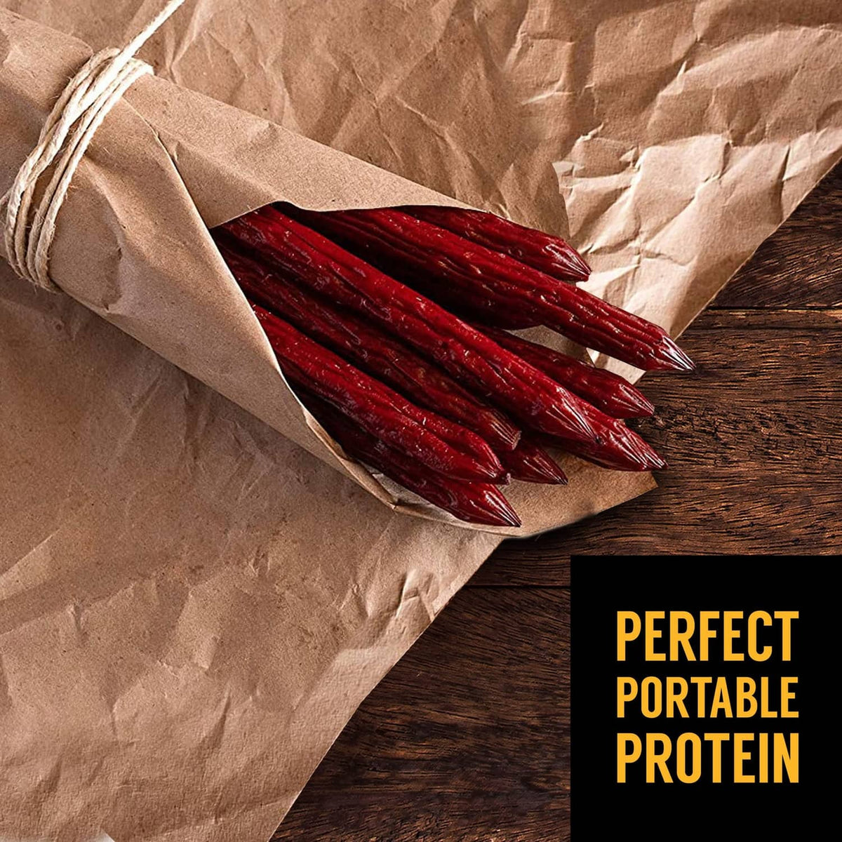 Pepperoni smoked sausages sticks in kraft paper, real hardwood smoke