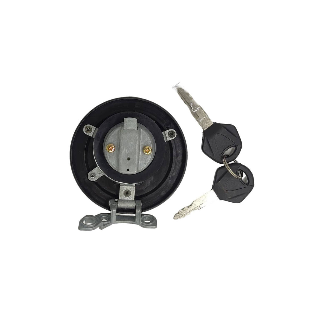 Fuel tank cap lock cover underside with keys and mounting clips