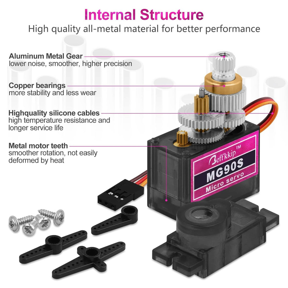 MG90S micro servo motor with visible gear train and mounting bracket
