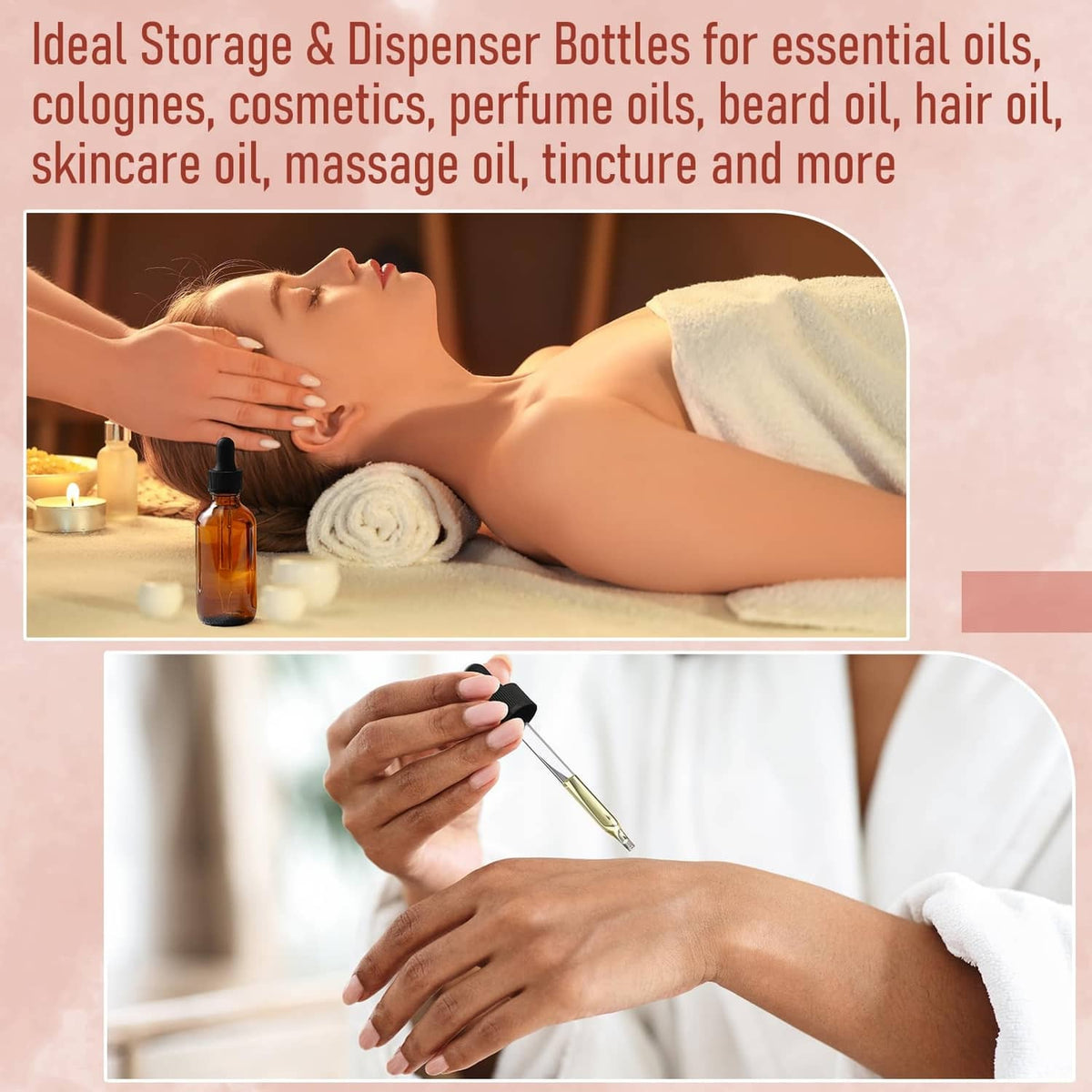 Amber dropper bottle with glass pipette used for skincare during face treatment