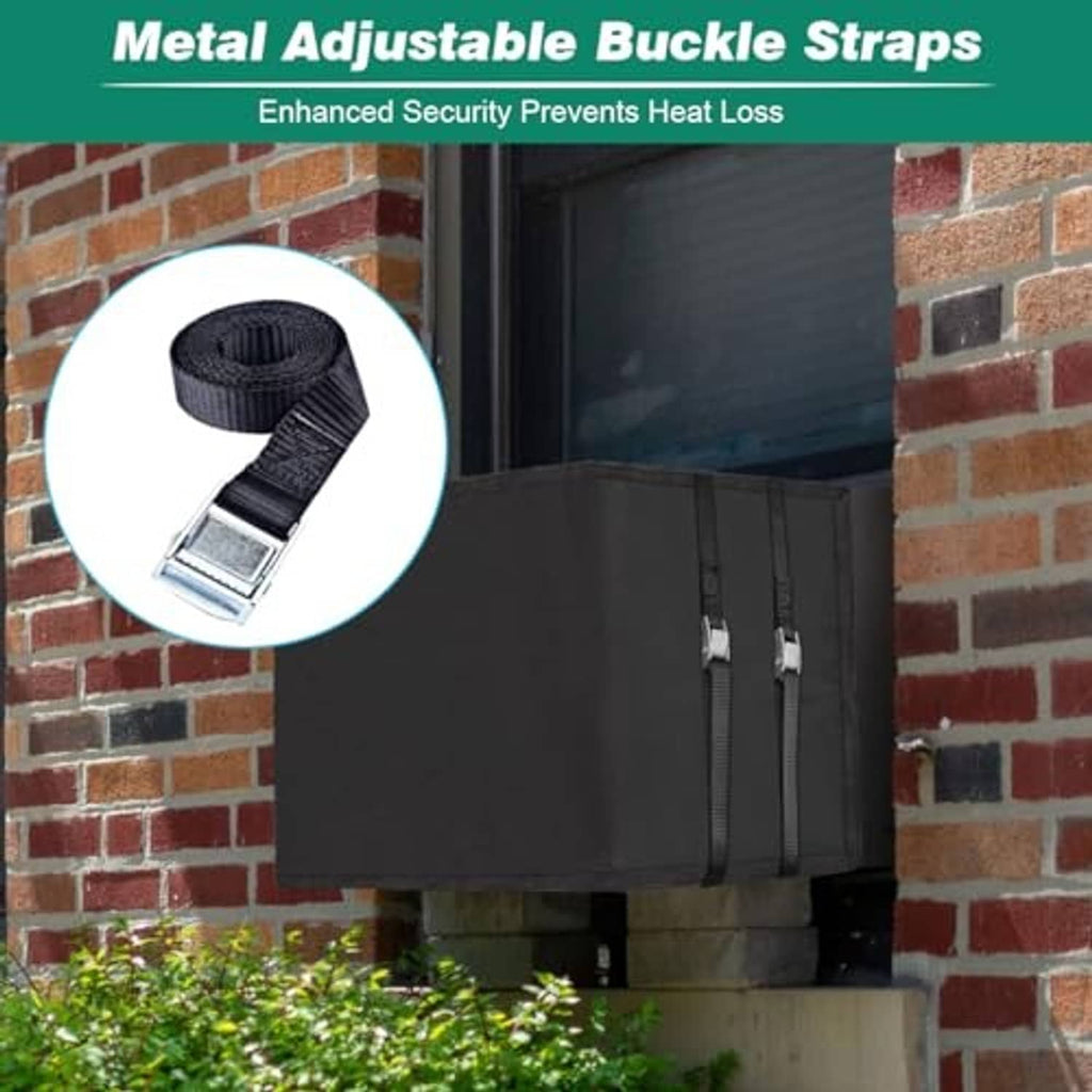 Black insulated AC cover with metal adjustable buckle straps