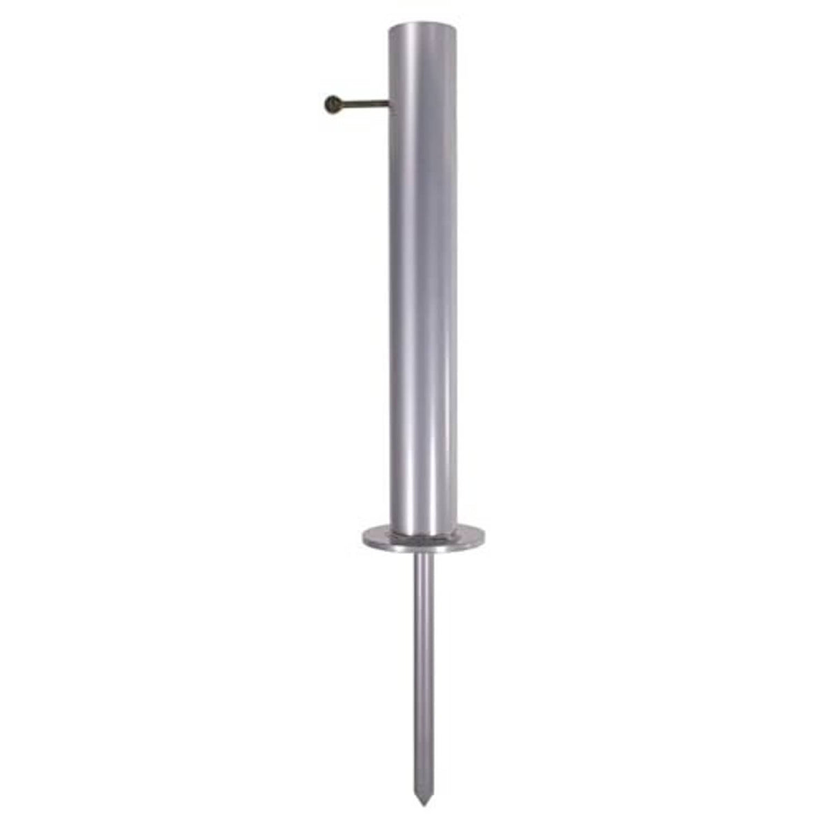 Metal ground flagpole mount with vertical post and pointed stake base
