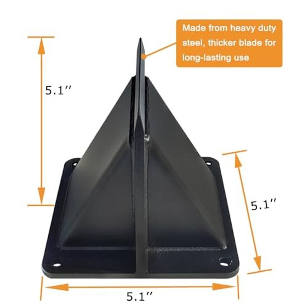 Heavy-duty log splitting wedge with black base and tall blade, showing proportions