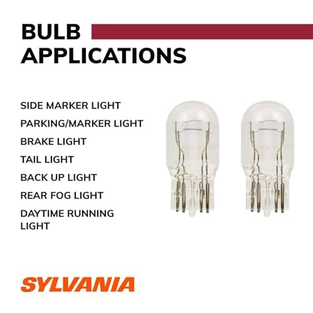 SYLVANIA bulb applications infographic with two miniature glass bulbs for vehicle lights