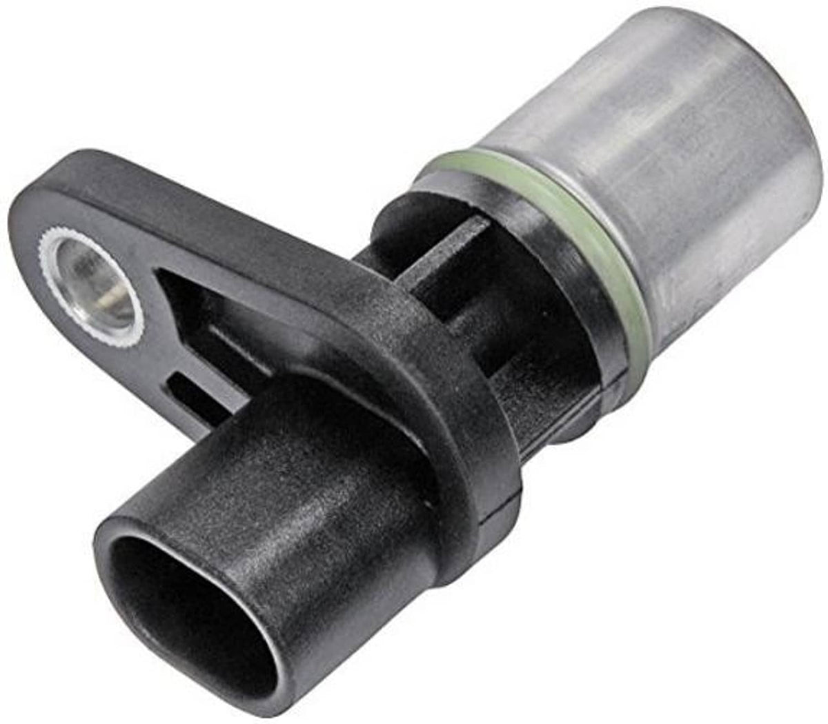 Engine crankshaft position sensor with black connector and metal cylindrical housing