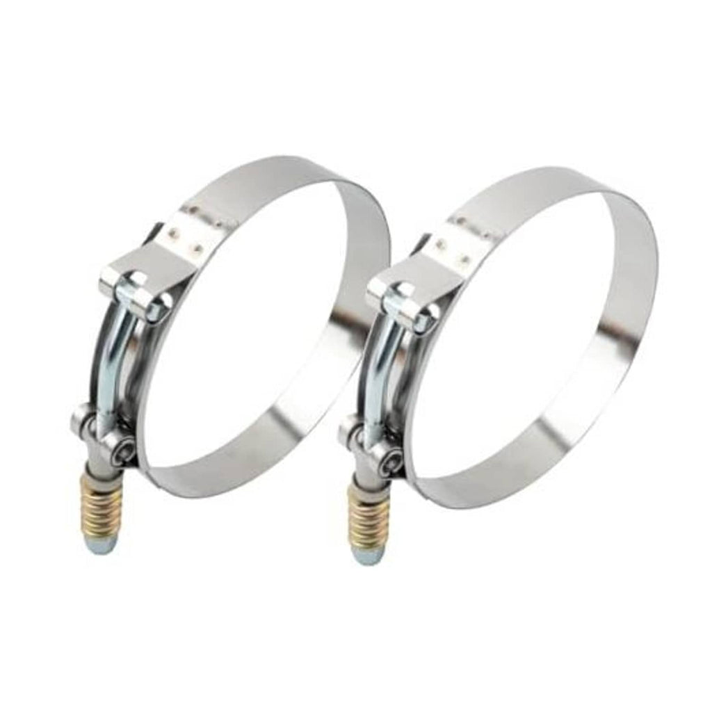Stainless steel T-bolt hose clamps, 2-pack with reinforced spring and bolts