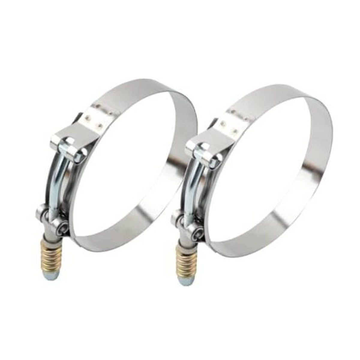 Stainless steel T-bolt hose clamps, 2-pack with reinforced spring and bolts