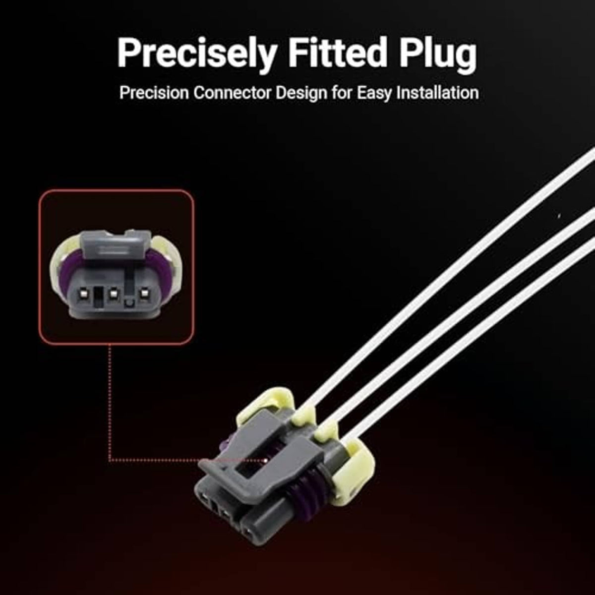 Crankshaft position sensor connector pigtail wiring harness with black plug and two white wire leads
