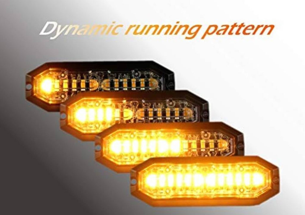 Amber LED strobe warning light bars with clear lenses and black mounting plates
