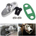 Turbo oil drain outlet flange adapter kit with green gasket, black bolts, and rings