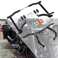 Black crash bar set with mounting hardware and color washers for Harley touring bike