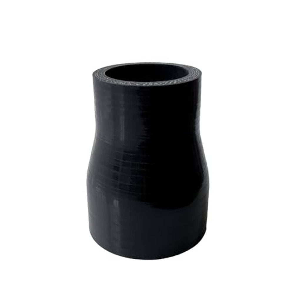 Black silicone reducer coupler hose, tapered form with circular reinforced inlet
