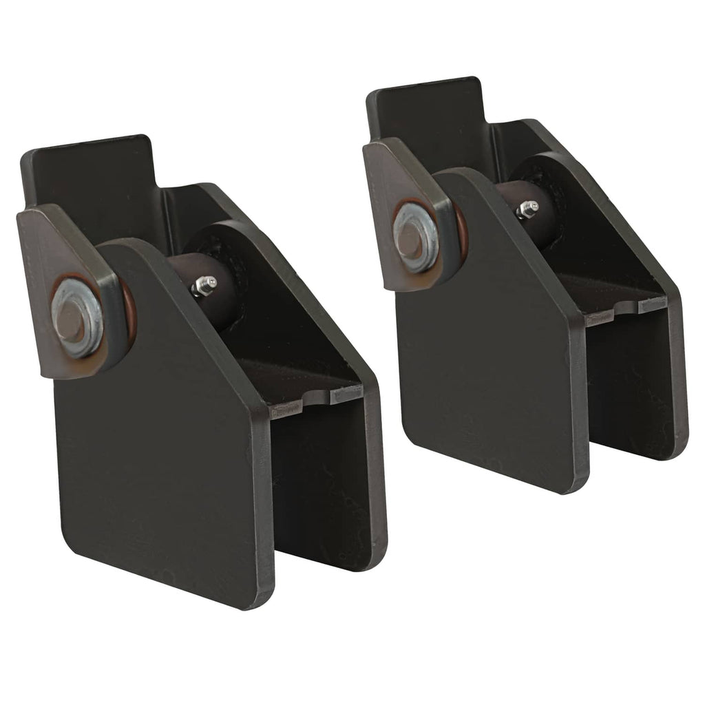 Heavy-duty weld-on trailer hinge brackets, dark steel, with round mounting holes