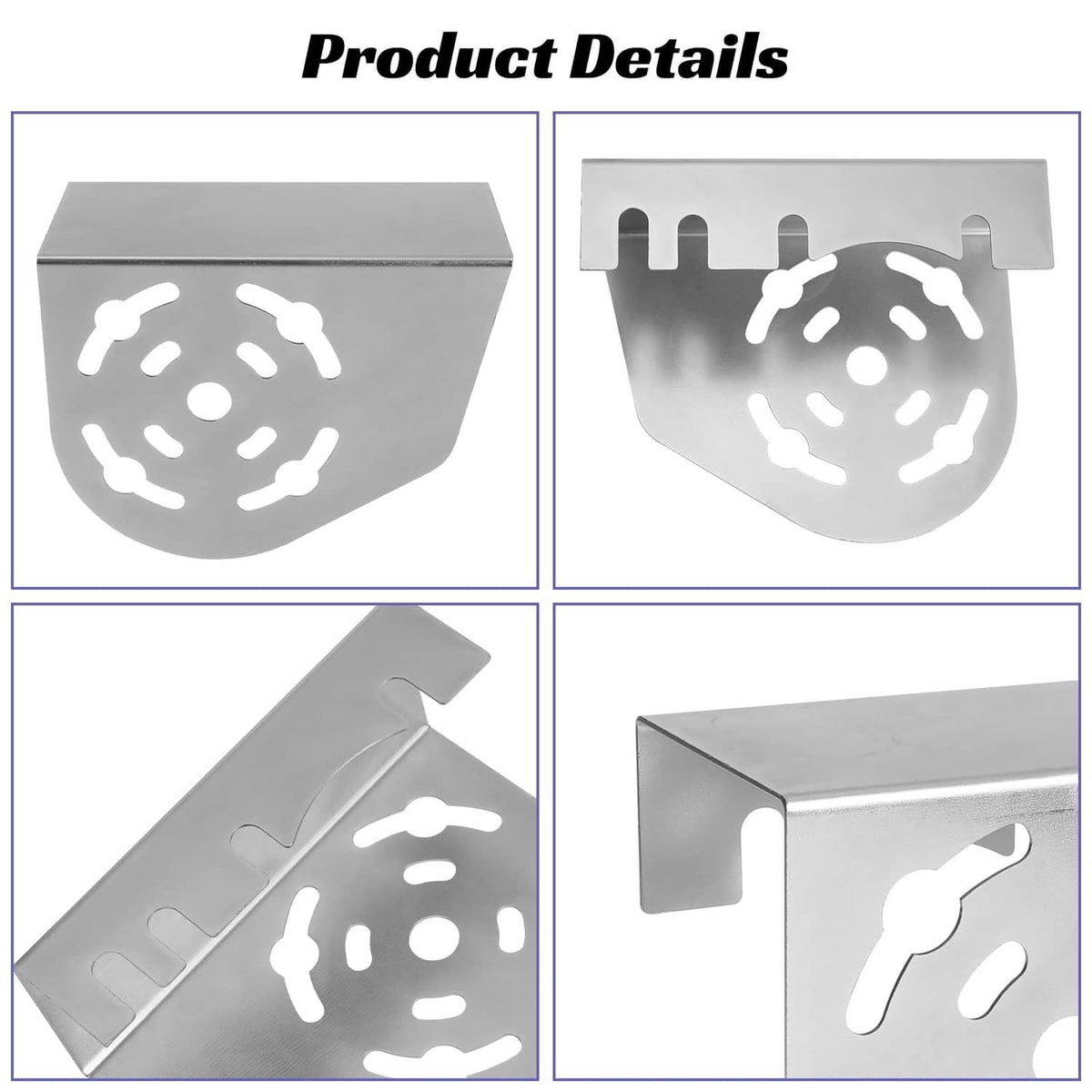 Silver metal chain guard cover with cutout design and mounting tabs, product detail close-up