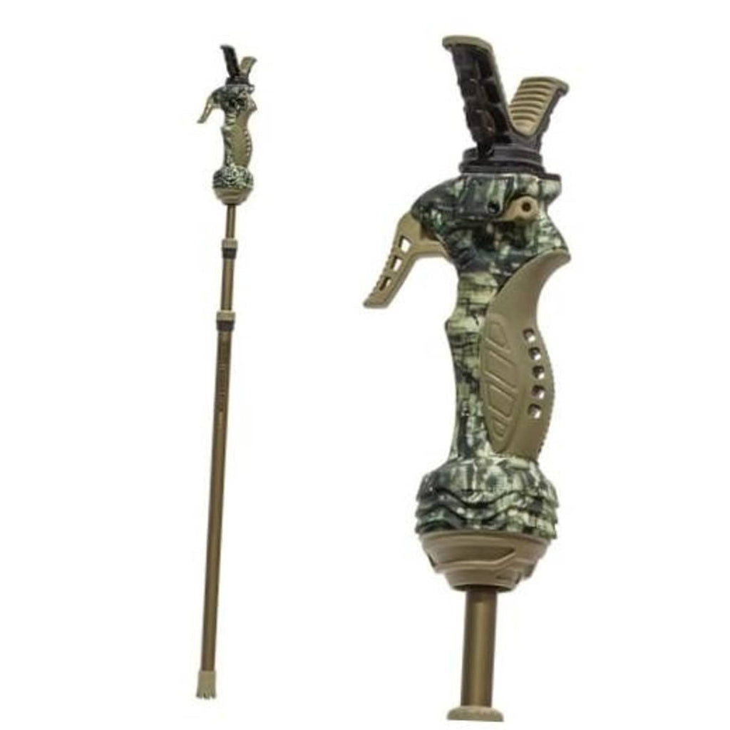 Adjustable shooting monopod with camo trigger grip and padded hand rest