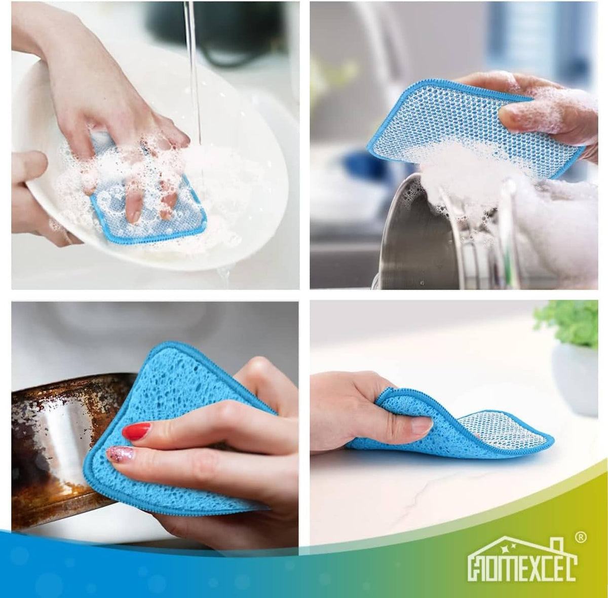 Blue wire dishwashing cloth for wiping and scrubbing kitchen surfaces