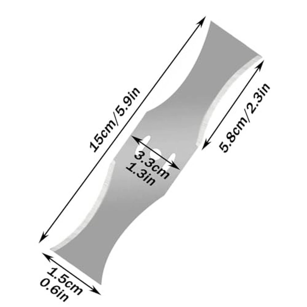 Curved metal trimmer blade with labeled measurements, for Wacker cordless