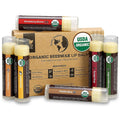 Organic beeswax lip balm multipack with six flavor tubes and cardboard box