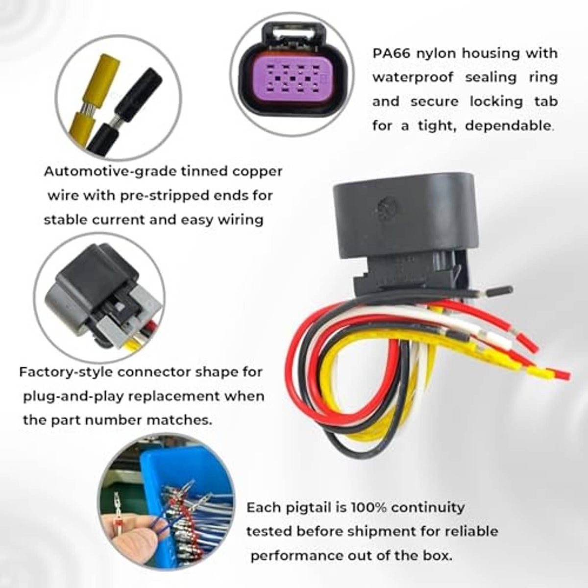 Throttle body connector pigtail harness with 8-pin purple connector and color-coded wires