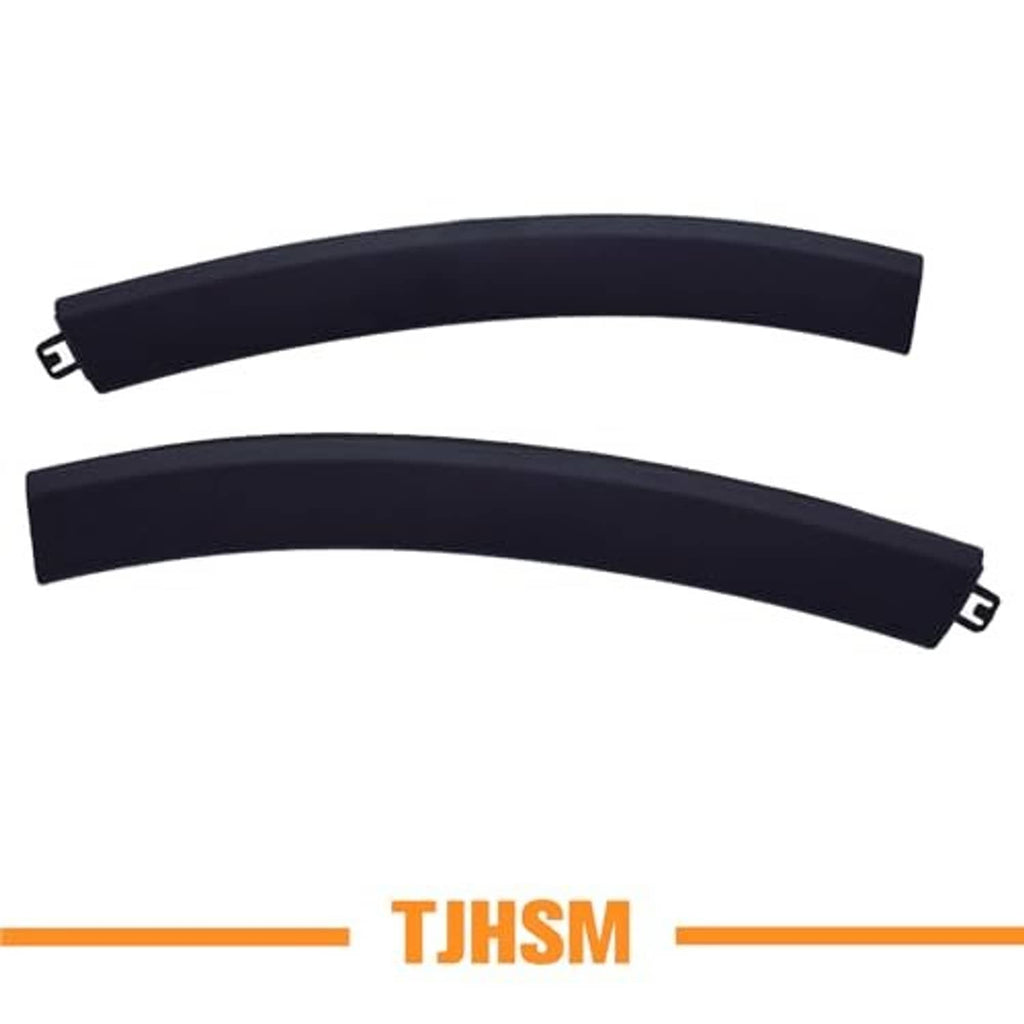 Front bumper wheel molding trim pair, black curved plastic with clip mounts on ends