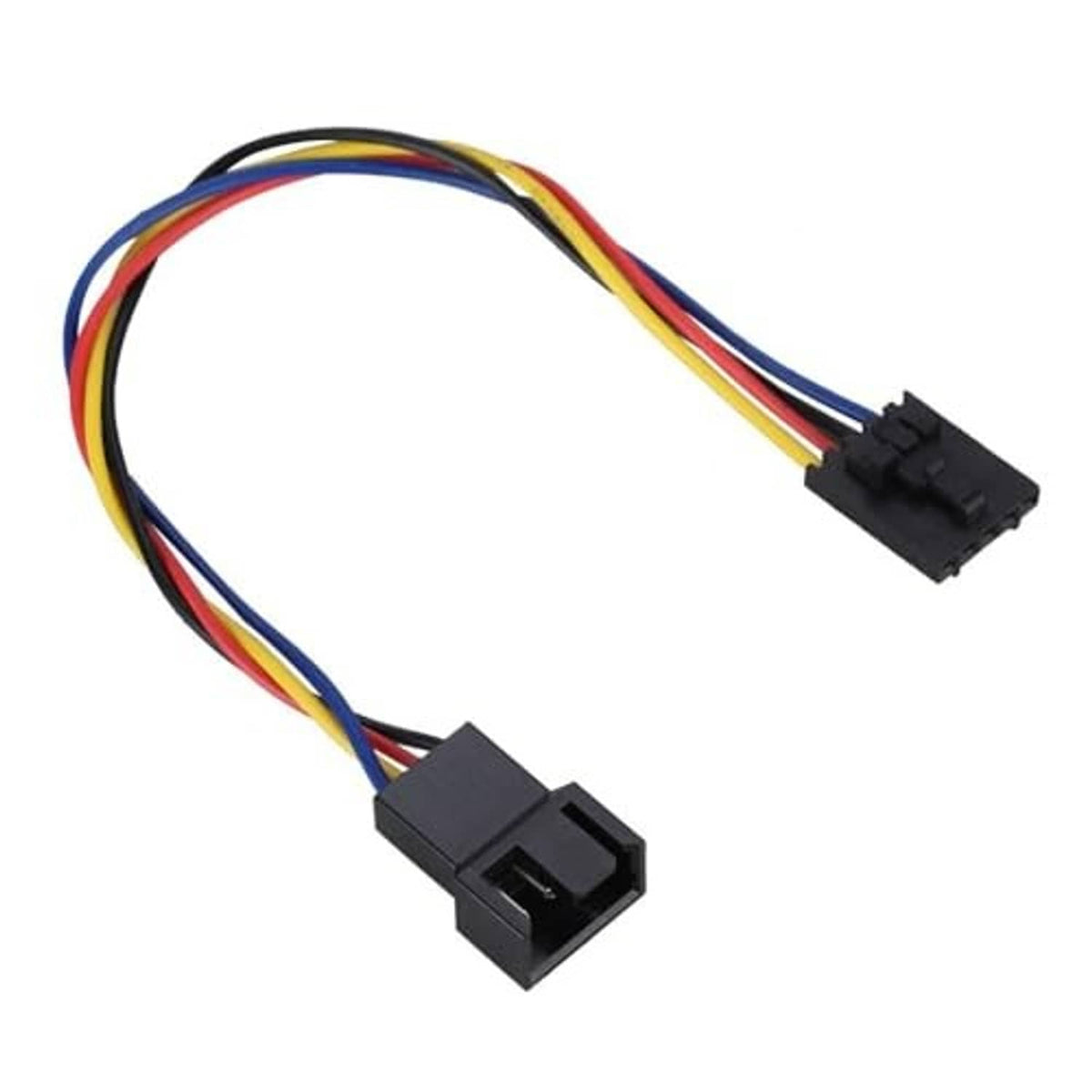 Multicolor CPU fan adapter cable with black 5-pin to 4-pin connector ends