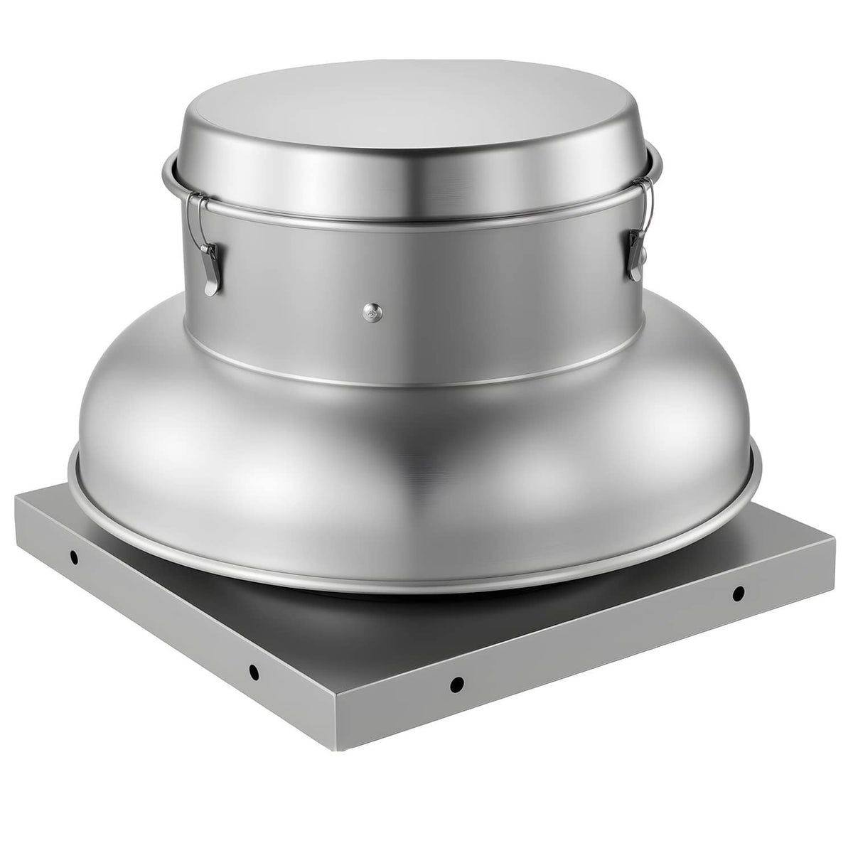 Aluminum roof ventilation fan with domed top cap and rectangular mounting base