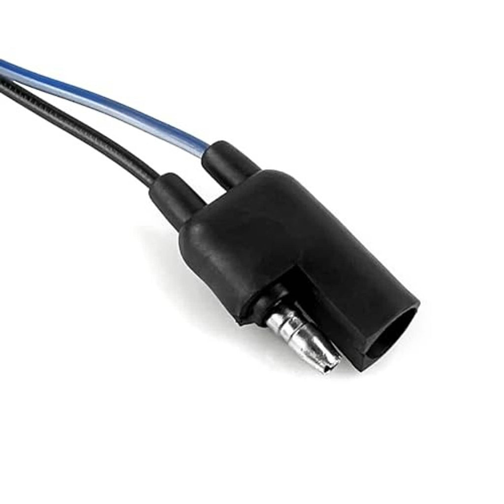 Black wire connector with cylindrical metal contact and blue/black wires
