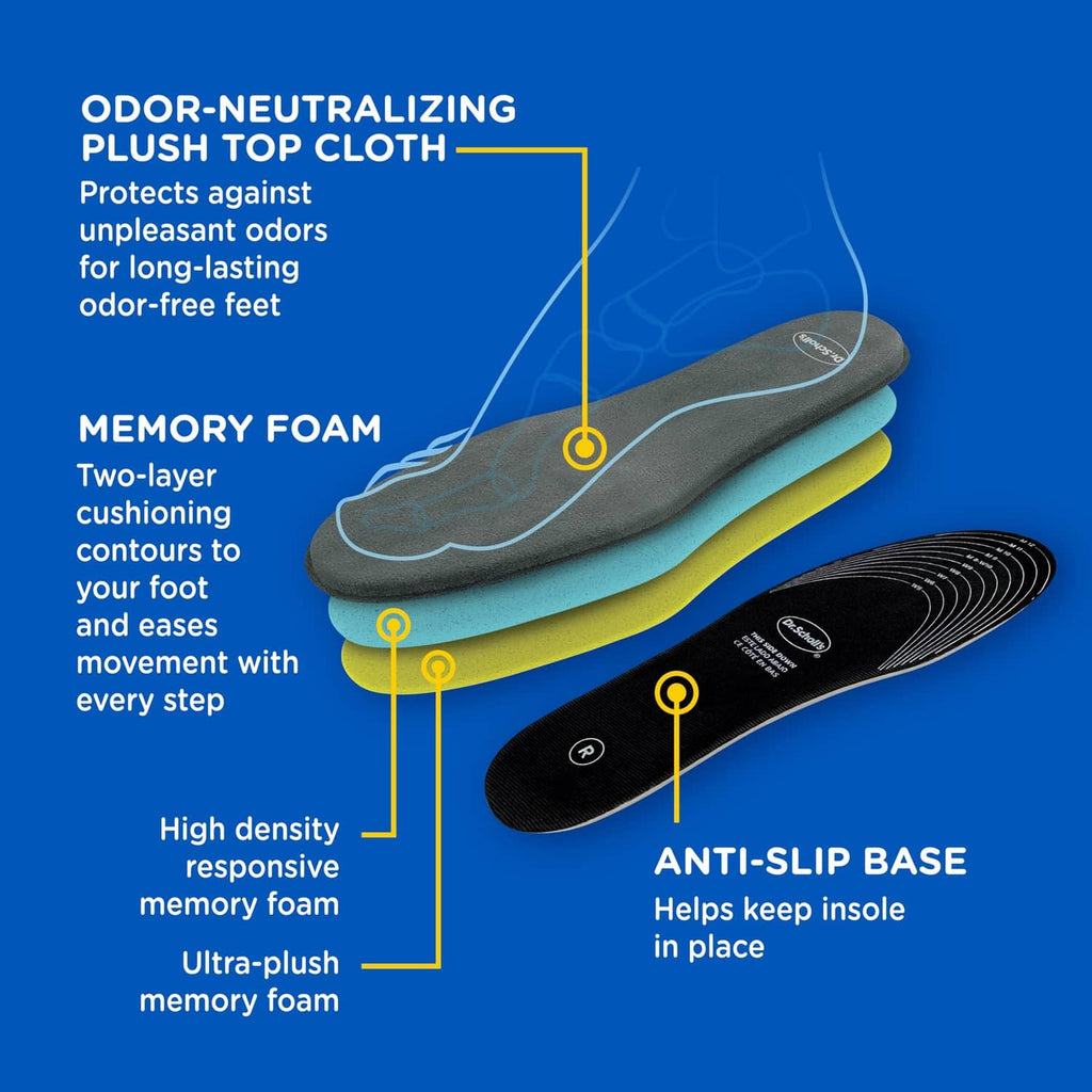Grey memory foam insole layers with odor-neutralizing plush top cloth