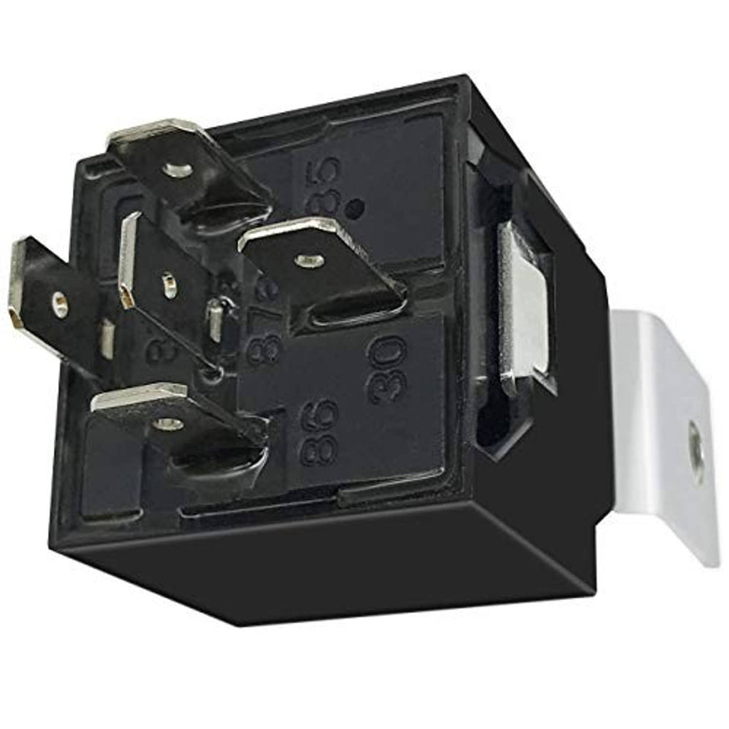 12V SPDT relay close-up with metal mounting bracket and electrical terminals