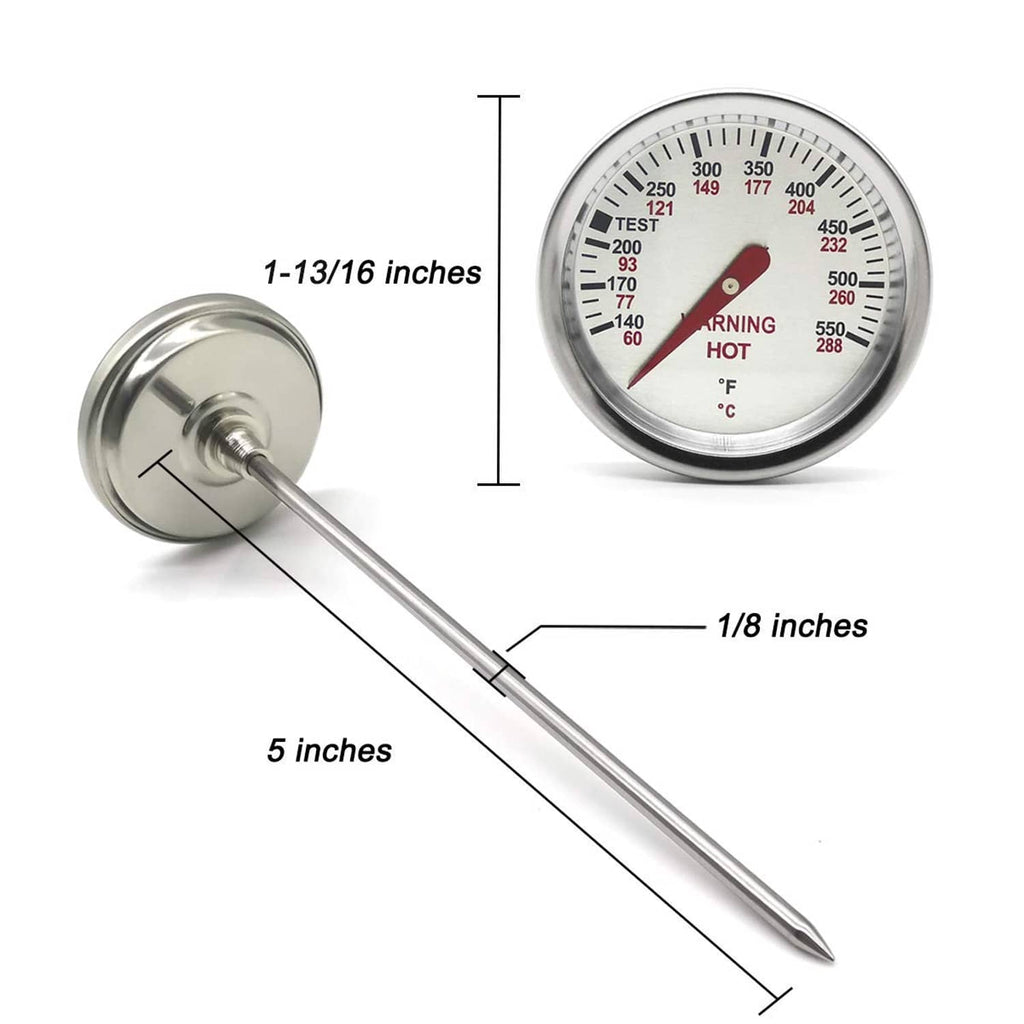 Grill thermometer with 5-inch probe, 1-13/16 inch face, 1/8 inch stem