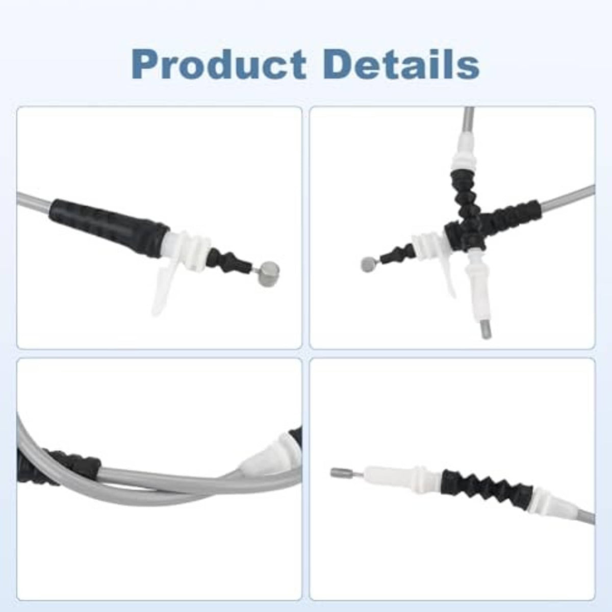 Hood release cable product details showing black and white connectors and gray cable