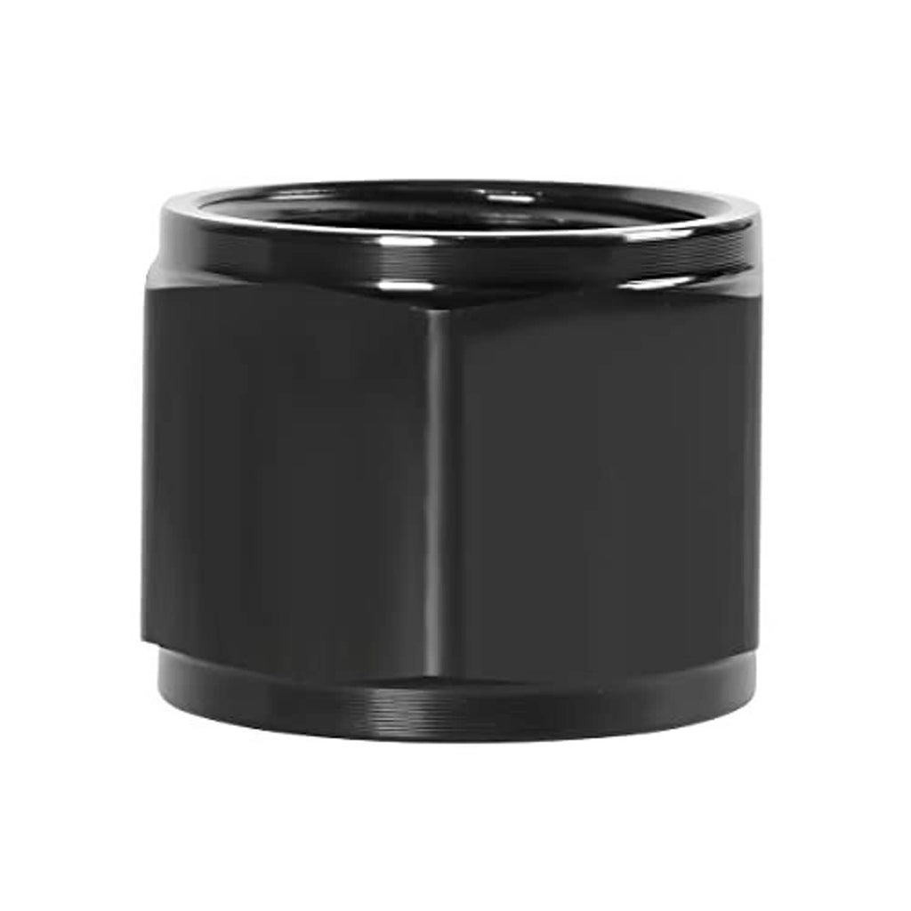 Black 10AN block-off cap plug with threaded ring and glossy top rim