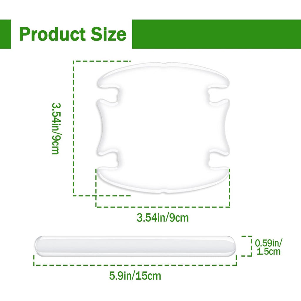 Clear molded door handle protector with size dimensions for universal fit