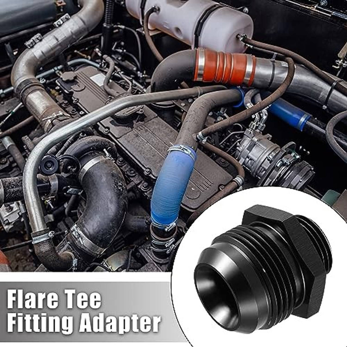 Black flare tee fitting adapter, threaded aluminum ORB O-ring fuel connector with hex