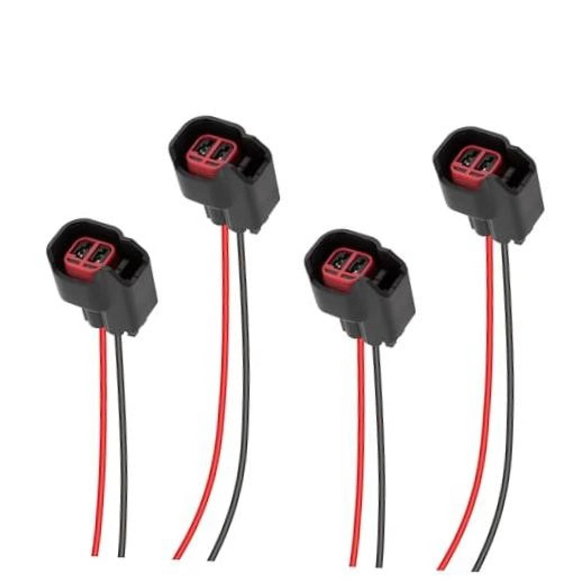 Set of 4 fuel injector connector pigtails with black housings and red wiring